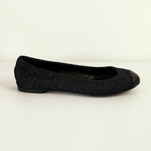 Giuseppe Zanotti Malika Black Leather Glitter Cap Toe Ballet Flats